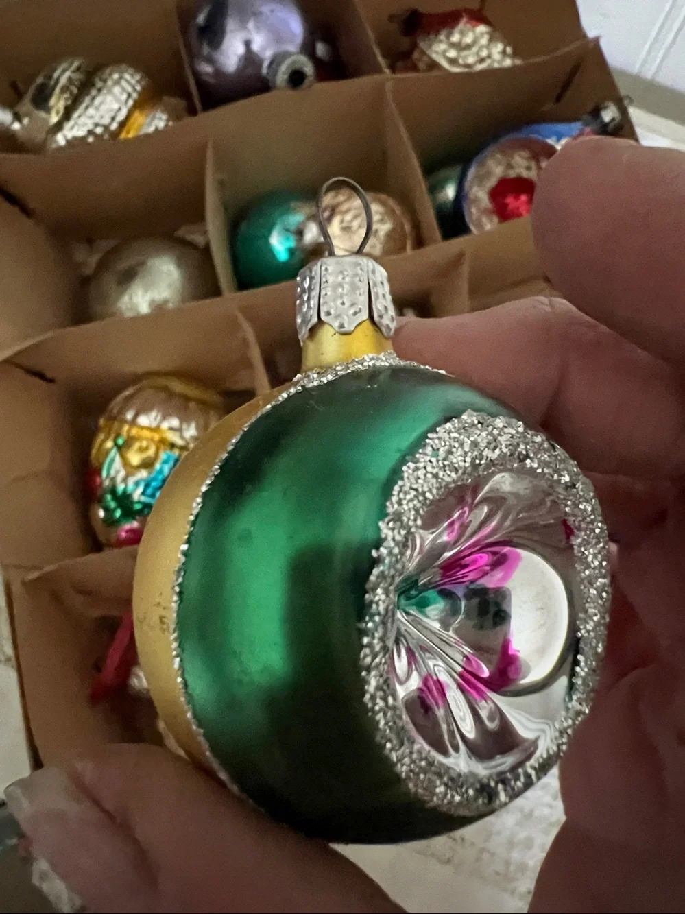Huge lot Antique vintage Mercury glass Christmas ornaments indent mica flocked